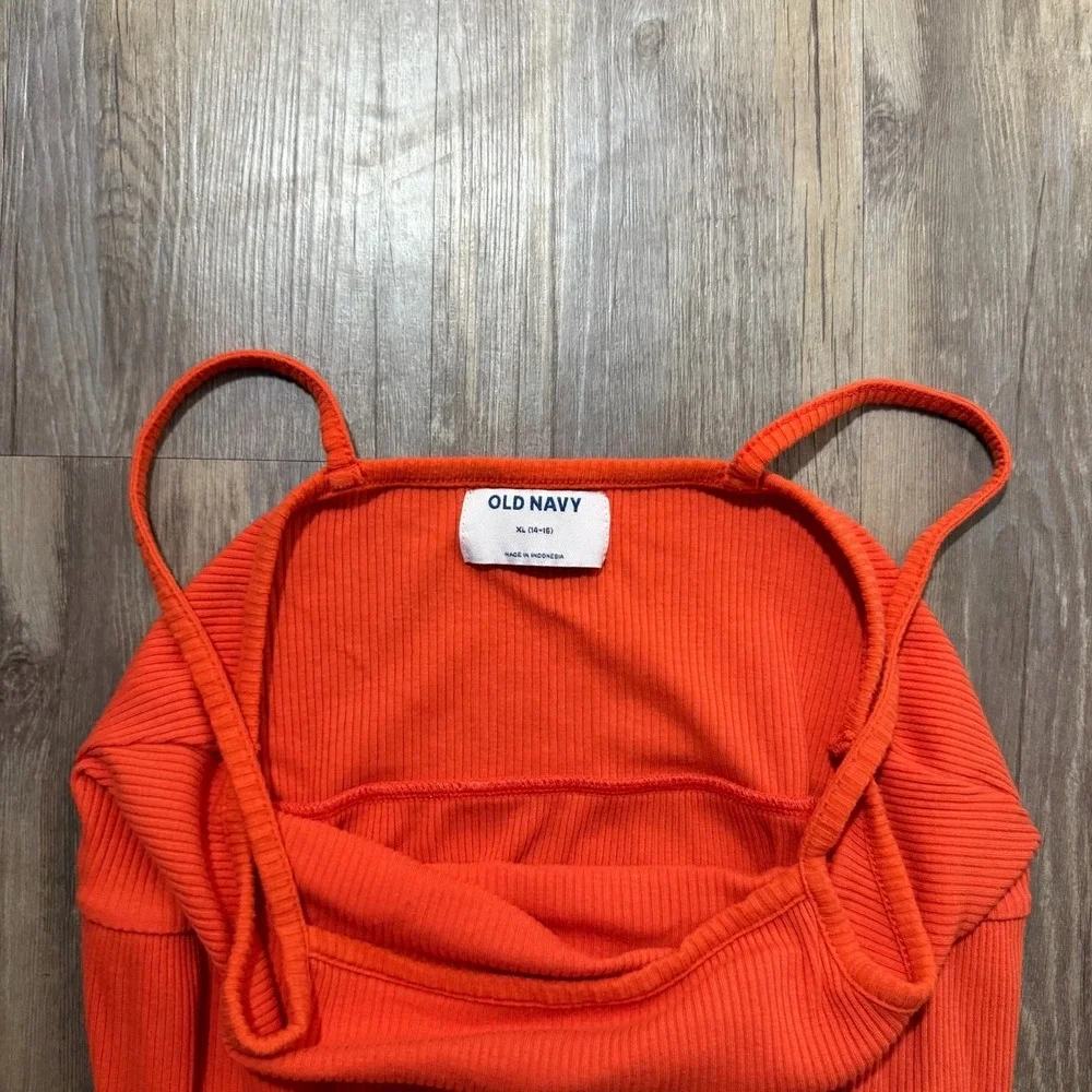 Old Navy Fit & Flare Dress Girls XL 14-16 Orange Ribbed Knit Casual Sleeveless - Picture 7 of 9